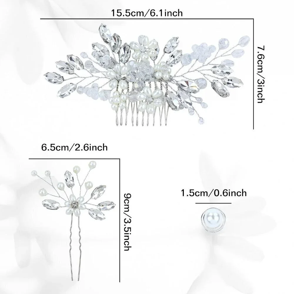 17 Pieces Silver Metal Crystal Rhinestone Pearl Bridal Wedding Hair Side Combs S